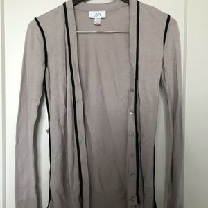 Loft Gray Black-Lined Cardigan Sweater